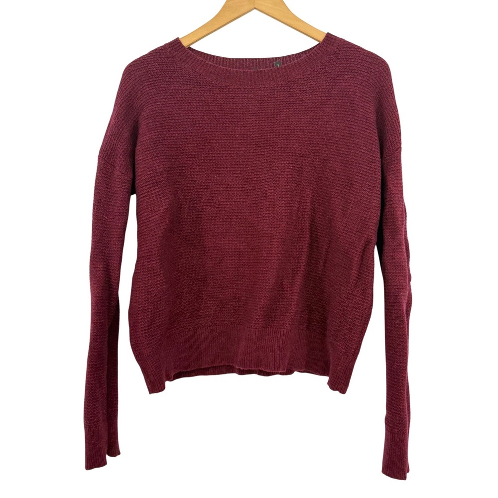 Theory Merino Wool Cashmere Sweater S Burgundy Knit Minimalist Quiet Luxury